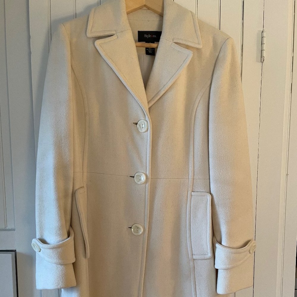 Style & Co White Wool Coat Size S